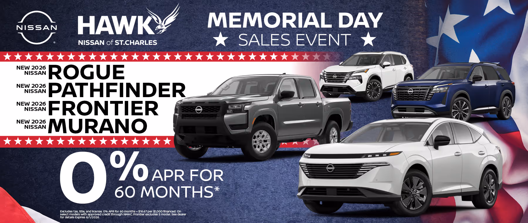 Hawk Nissan St. Charles 0% APR for 60 Months