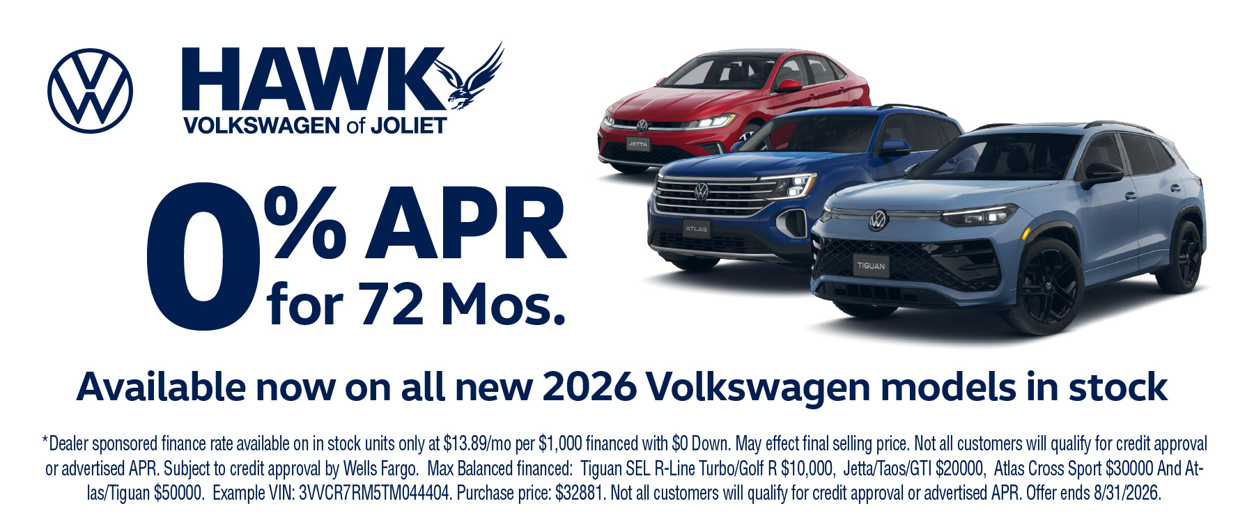 Hawk Volkswagen Joliet 0% APR for 72 Months
