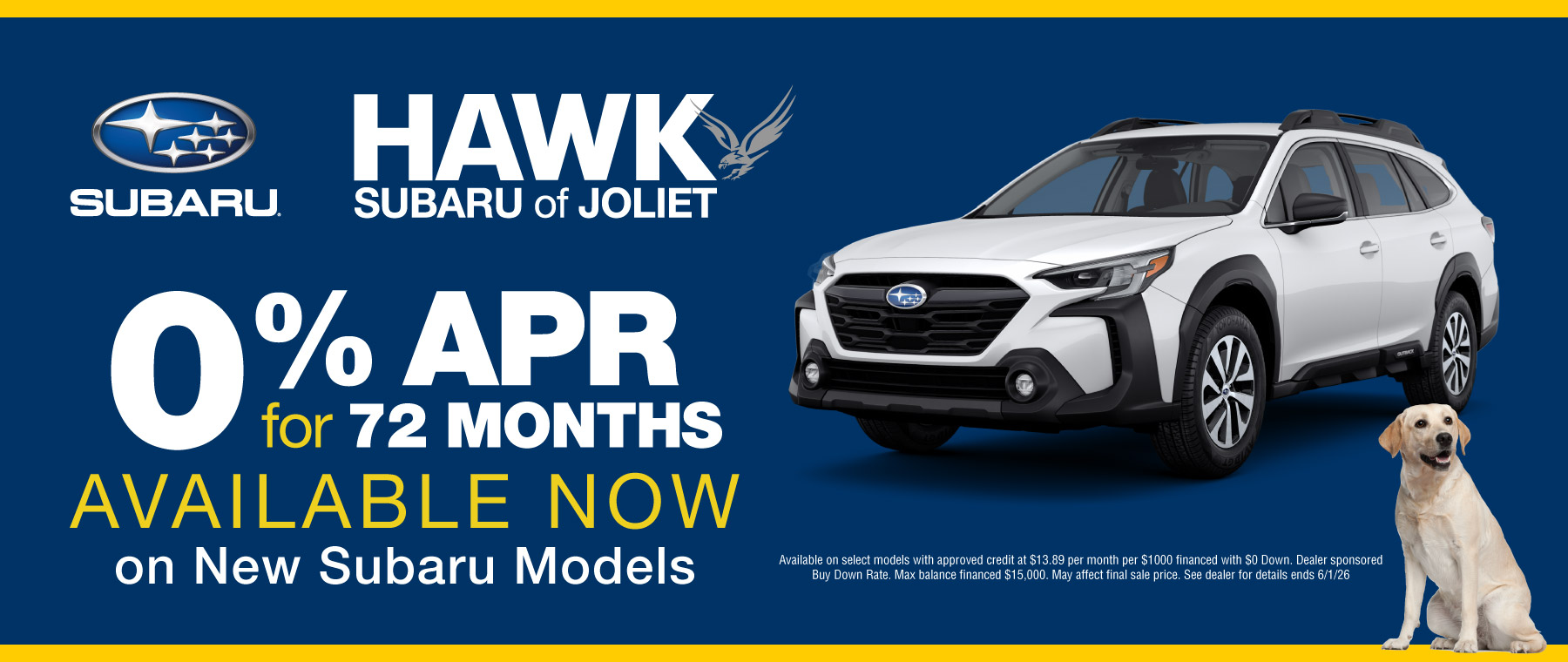 Hawk Subaru Joliet 0% APR for 72 Months